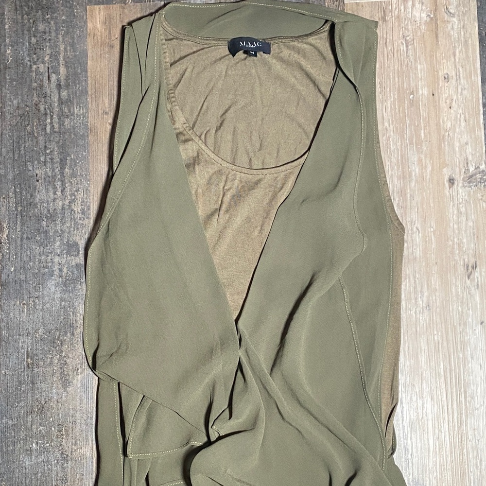 MAAC London unique Olive Green Sleeveless dress with chiffon overlay